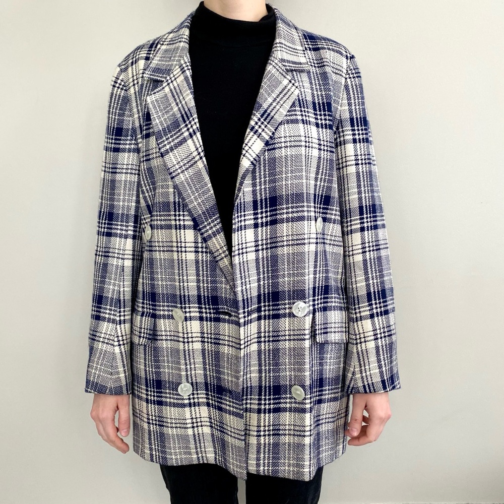 Henry White Dublin wool & silk plaid double-breasted blazer jacket. 💙
